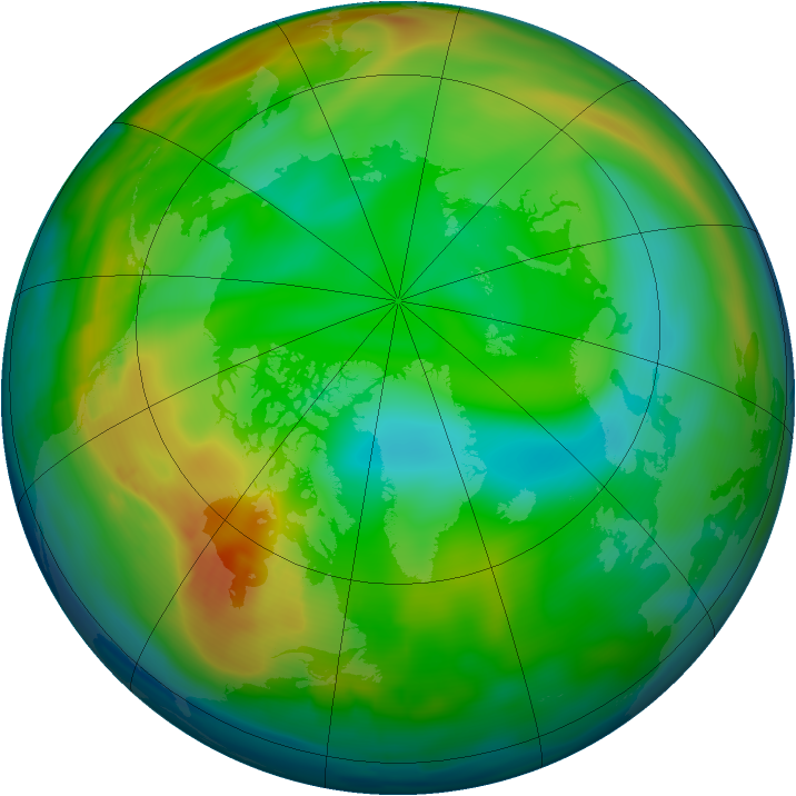 Arctic ozone map for 31 December 2008